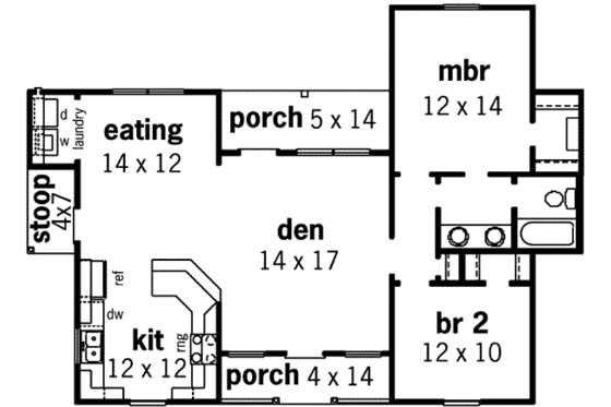 Floor Plan - Main Floor for Ranch House Plan #16-257 - 2 bed, 1 bath