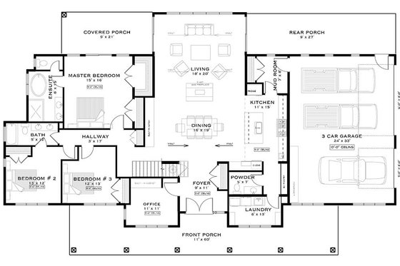 Floor Plan - Main Floor for Barndominium House Plan #1101-30 - 3 bed, 2.5 bath