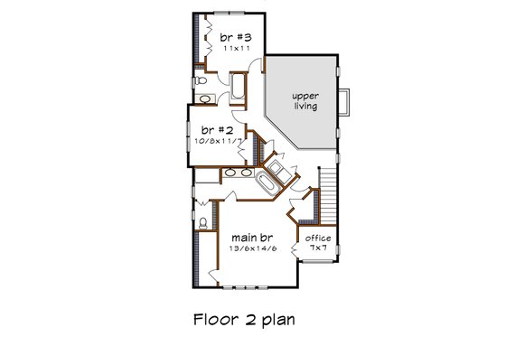 Floor Plan - Upper Floor for Modern House Plan #79-300 - 3 bed, 2.5 bath