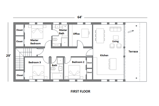 Floor Plan - Main Floor for Contemporary House Plan #542-21 - 3 bed, 3 bath