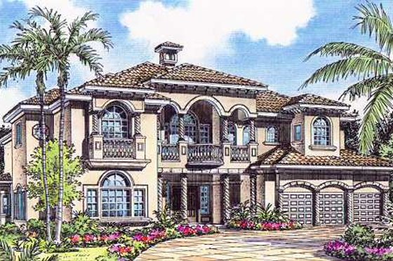 Exterior - Front Elevation for Mediterranean House Plan #420-173 - 5 bed, 5 bath
