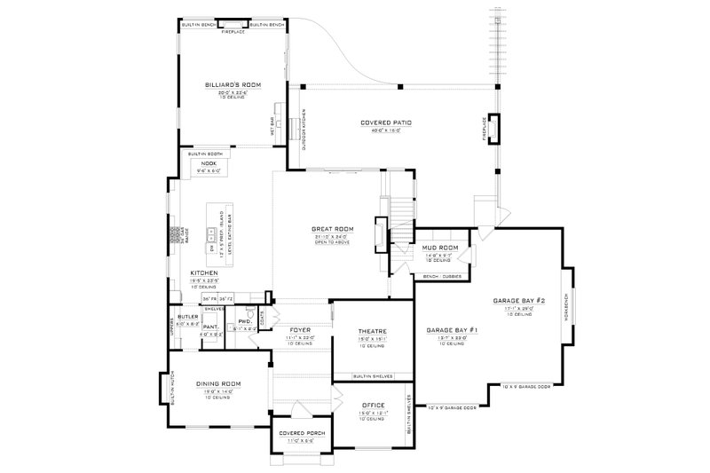 Dream House Plan - Floor Plan - Main Floor for European House Plan #1086-16 - 4 bed, 3.5 bath