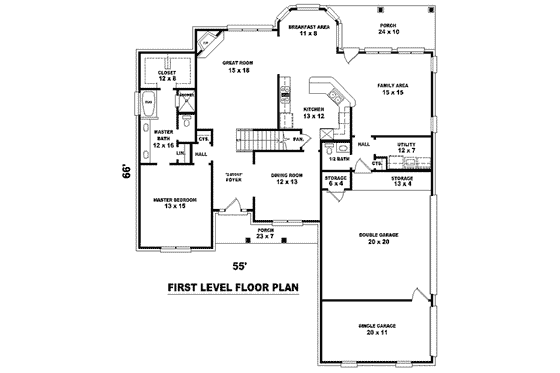 Floor Plan - Main Floor for Traditional House Plan #81-886 - 3 bed, 3.5 bath