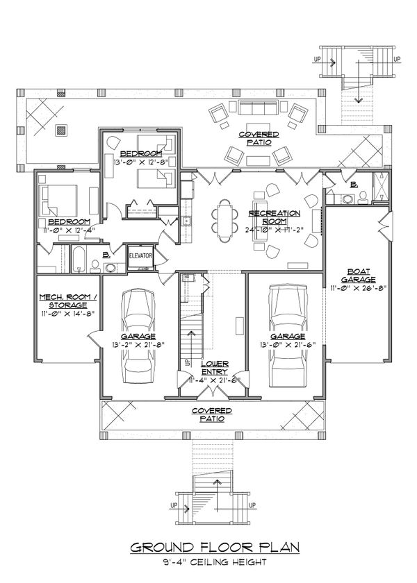 House Design - Country Floor Plan - Lower Floor Plan #1054-34
