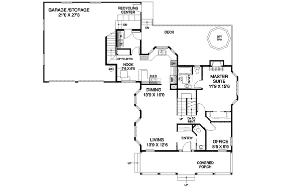 Floor Plan - Main Floor for Bungalow House Plan #60-227 - 4 bed, 2.5 bath