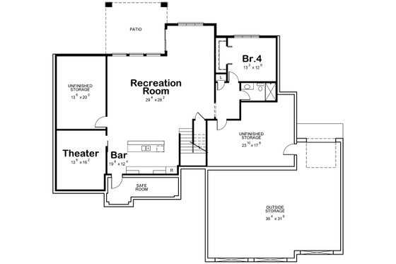 Floor Plan - Lower Floor for Craftsman House Plan #20-2401 - 4 bed, 4 bath