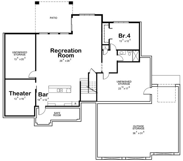 Craftsman Floor Plan - Lower Floor Plan #20-2401