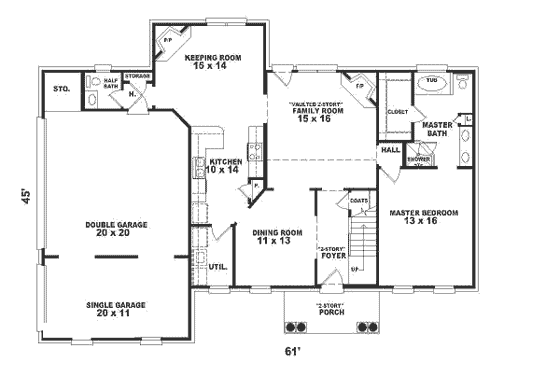 Floor Plan - Main Floor for Southern House Plan #81-214 - 4 bed, 3.5 bath