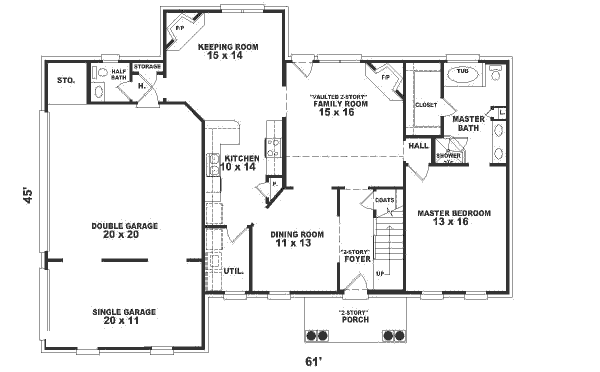 Floor Plan - Main Floor for Southern House Plan #81-214 - 4 bed, 3.5 bath