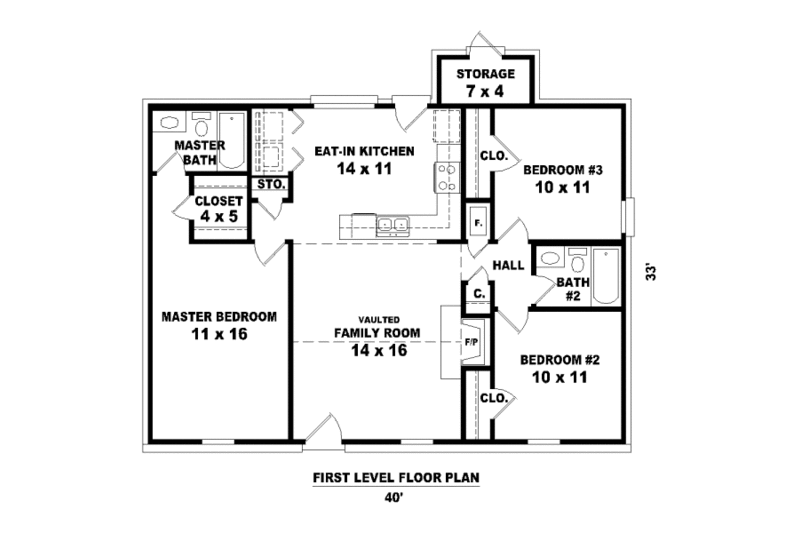 Ranch Style House Plan - 3 Beds 2 Baths 1138 Sq/Ft Plan #81-13860 ...