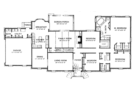 Floor Plan - Main Floor for Traditional House Plan #10-154 - 4 bed, 2.5 bath