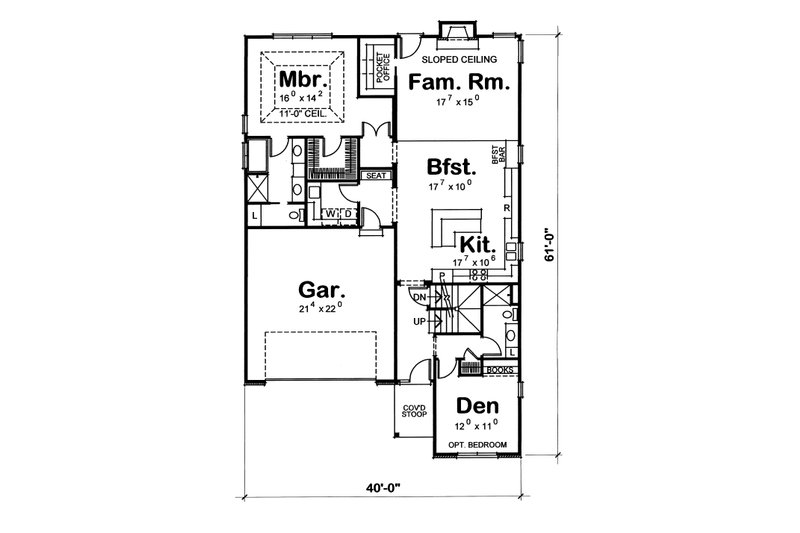 House Blueprint - Floor Plan - Main Floor for Traditional House Plan #20-1713 - 4 bed, 3 bath
