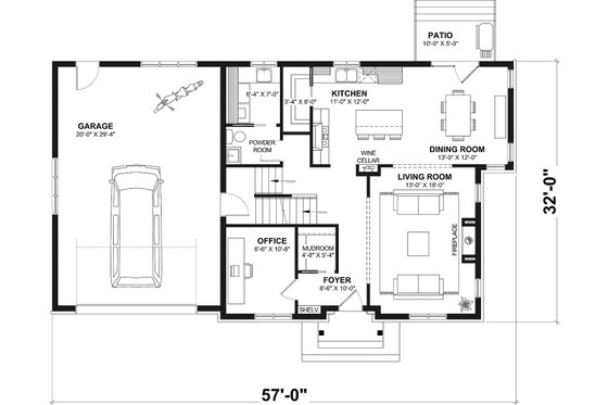 Floor Plan - Main Floor for Farmhouse House Plan #23-2392 - 4 bed, 2.5 bath
