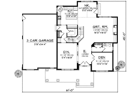 Floor Plan - Main Floor for Traditional House Plan #70-635 - 4 bed, 3.5 bath