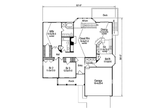 Floor Plan - Main Floor for Traditional House Plan #57-271 - 3 bed, 2 bath