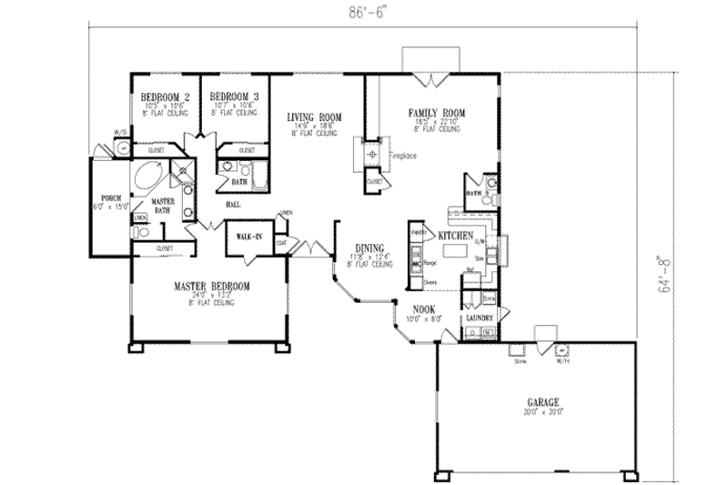 Dream House Plan - Floor Plan - Main Floor for Adobe / Southwestern House Plan #1-531 - 3 bed, 2.5 bath