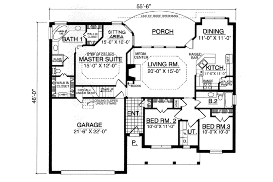 Floor Plan - Main Floor for Traditional House Plan #40-236 - 3 bed, 2 bath