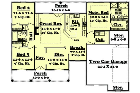 Floor Plan - Main Floor for European House Plan #430-19 - 3 bed, 2 bath