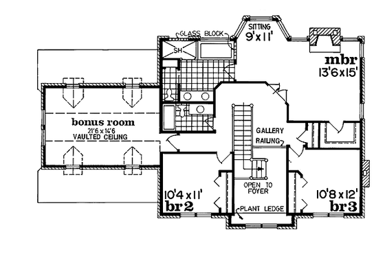 Floor Plan - Upper Floor for European House Plan #47-296 - 3 bed, 2.5 bath