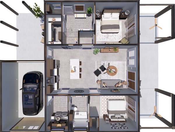 Dream House Plan - Floor Plan - Main Floor 2 for Farmhouse House Plan #44-318 - 2 bed, 3 bath