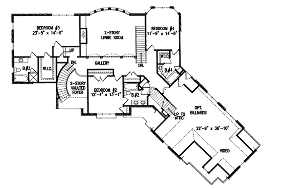 Floor Plan - Upper Floor for European House Plan #54-111 - 4 bed, 4.5 bath