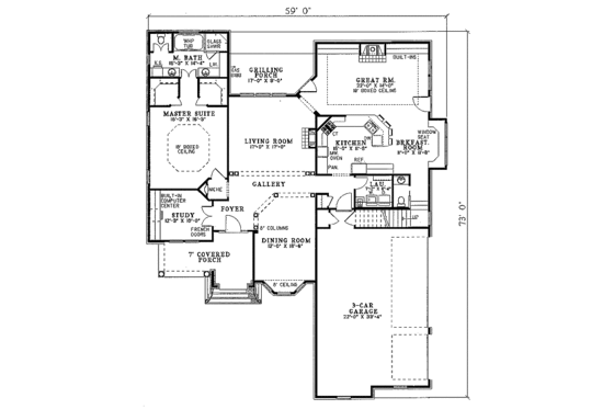 Floor Plan - Main Floor for Traditional House Plan #17-2025 - 3 bed, 3.5 bath