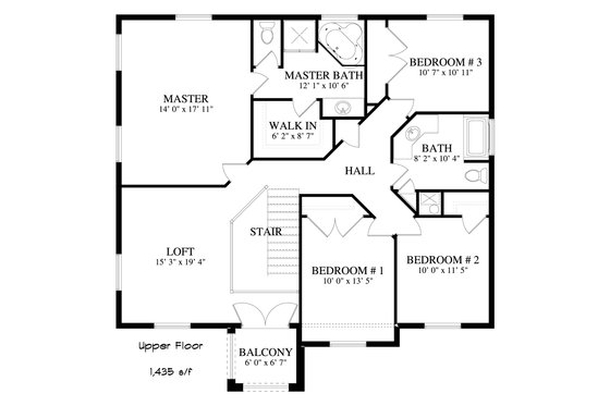 Floor Plan - Upper Floor 1 for Traditional House Plan #1060-7 - 5 bed, 3.5 bath