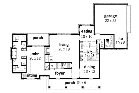 Floor Plan - Main Floor for Southern House Plan #45-151 - 4 bed, 2.5 bath