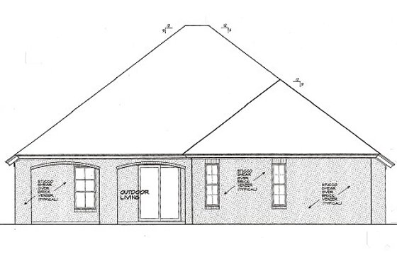 Exterior - Rear Elevation for European House Plan #310-982 - 3 bed, 2.5 bath