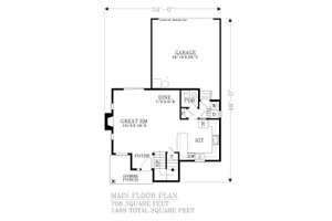 Floor Plan - Main Floor for Craftsman House Plan #53-689 - 3 bed, 2.5 bath