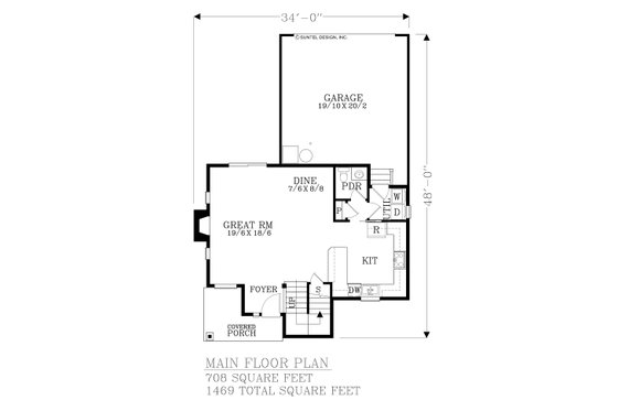 Floor Plan - Main Floor for Craftsman House Plan #53-689 - 3 bed, 2.5 bath