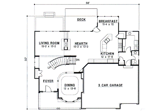 Floor Plan - Main Floor for Traditional House Plan #67-572 - 4 bed, 3.5 bath