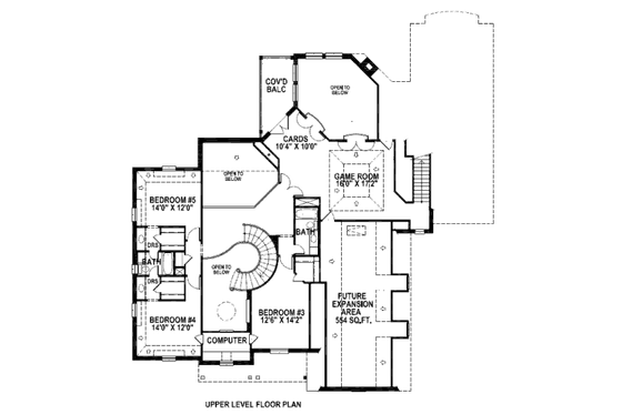 Floor Plan - Upper Floor for European House Plan #141-256 - 5 bed, 4.5 bath
