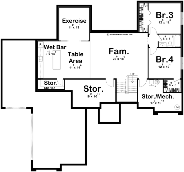 House Blueprint - Mediterranean Floor Plan - Lower Floor Plan #455-389