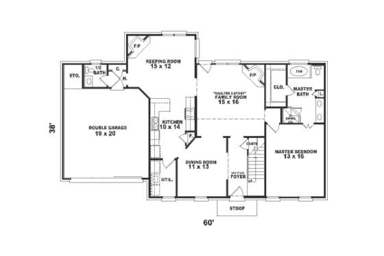 Floor Plan - Main Floor for Colonial House Plan #81-485 - 4 bed, 3.5 bath
