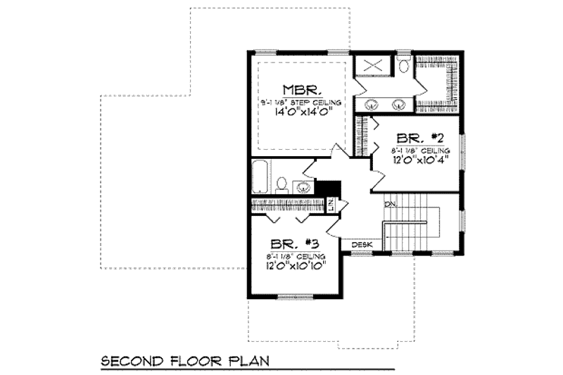 Home Plan - Floor Plan - Upper Floor for Craftsman House Plan #70-907 - 3 bed, 2.5 bath