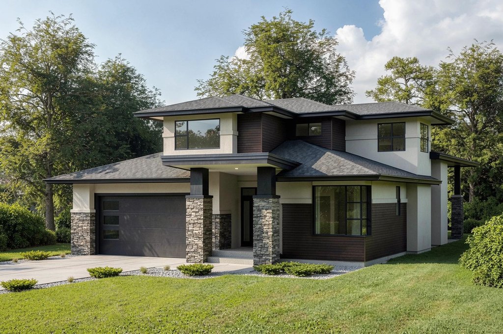 Exterior - Front Elevation 2 for Modern House Plan #1100-49 - 3 bed, 3.5 bath