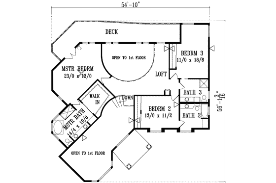 Floor Plan - Upper Floor for European House Plan #1-1108 - 4 bed, 4 bath