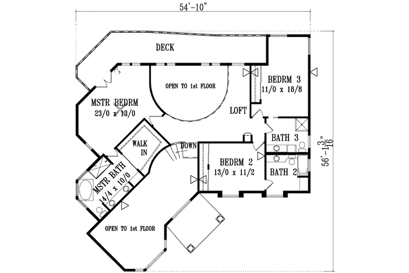 House Blueprint - Floor Plan - Upper Floor for European House Plan #1-1108 - 4 bed, 4 bath
