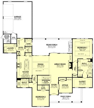 Floor Plan - Main Floor for Farmhouse House Plan #430-260 - 4 bed, 3.5 bath