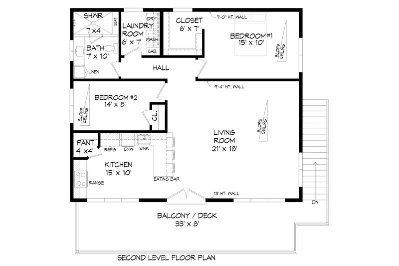 House Blueprint - Floor Plan - Upper Floor for Southern House Plan #932-821 - 2 bed, 1.5 bath