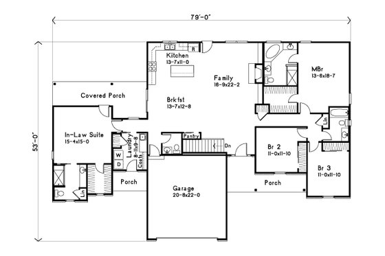 Floor Plan - Main Floor for Ranch House Plan #22-644 - 4 bed, 3.5 bath