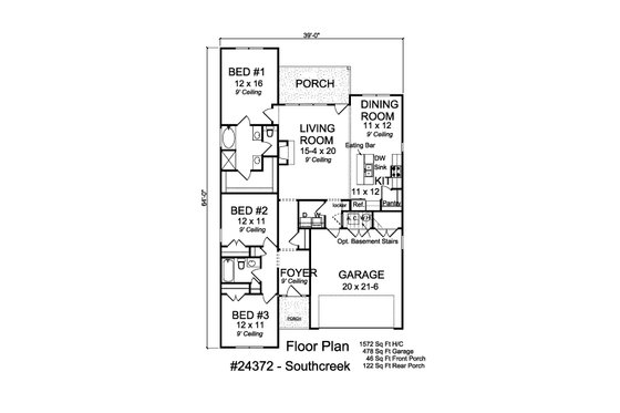 Floor Plan - Main Floor for Cottage House Plan #513-2194 - 3 bed, 2 bath