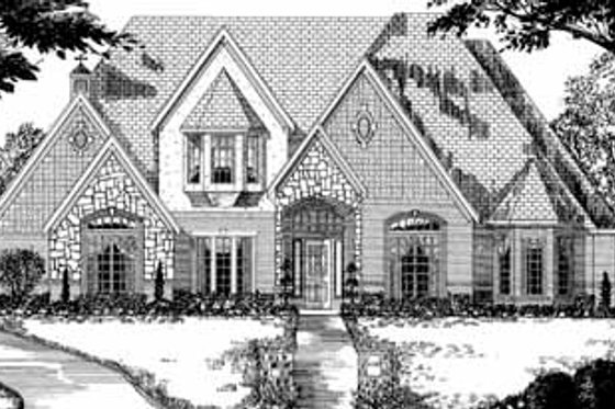 Exterior - Front Elevation for European House Plan #62-134 - 5 bed, 4 bath