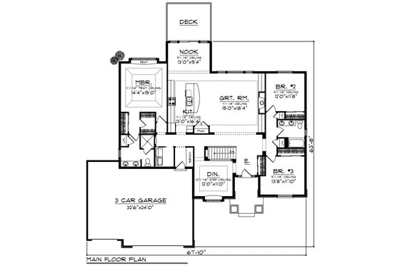 Floor Plan - Main Floor for Ranch House Plan #70-1498 - 4 bed, 3 bath