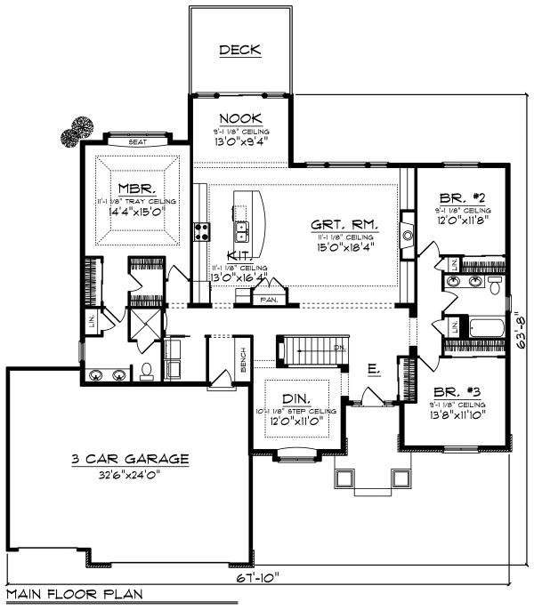 Architectural House Design - Ranch Floor Plan - Main Floor Plan #70-1498