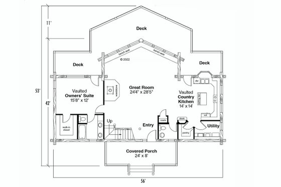 Floor Plan - Main Floor for Cabin House Plan #124-264 - 3 bed, 2.5 bath