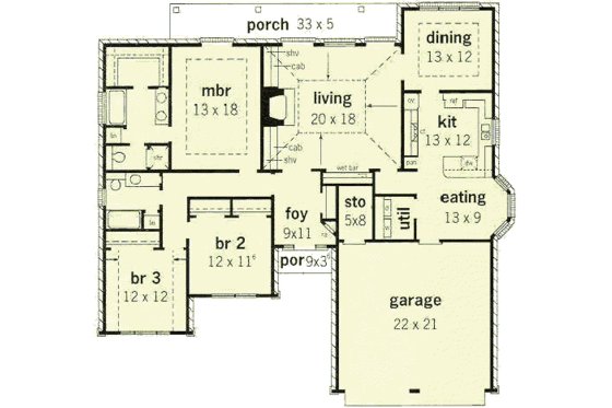 Floor Plan - Main Floor for European House Plan #16-142 - 3 bed, 2 bath