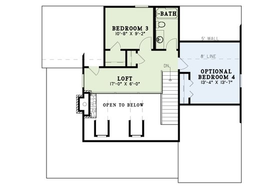 Floor Plan - Upper Floor for Cottage House Plan #17-2355 - 4 bed, 2 bath