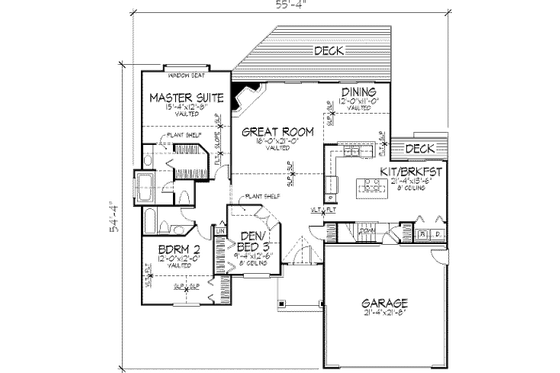 Floor Plan - Main Floor for Bungalow House Plan #320-305 - 3 bed, 2 bath